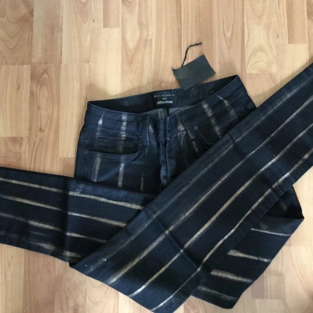 NWT BLACK GOLD STRIPE STRETCH PANTS ZADIG & VOLTAIRE SIZE 25 Waist 29"